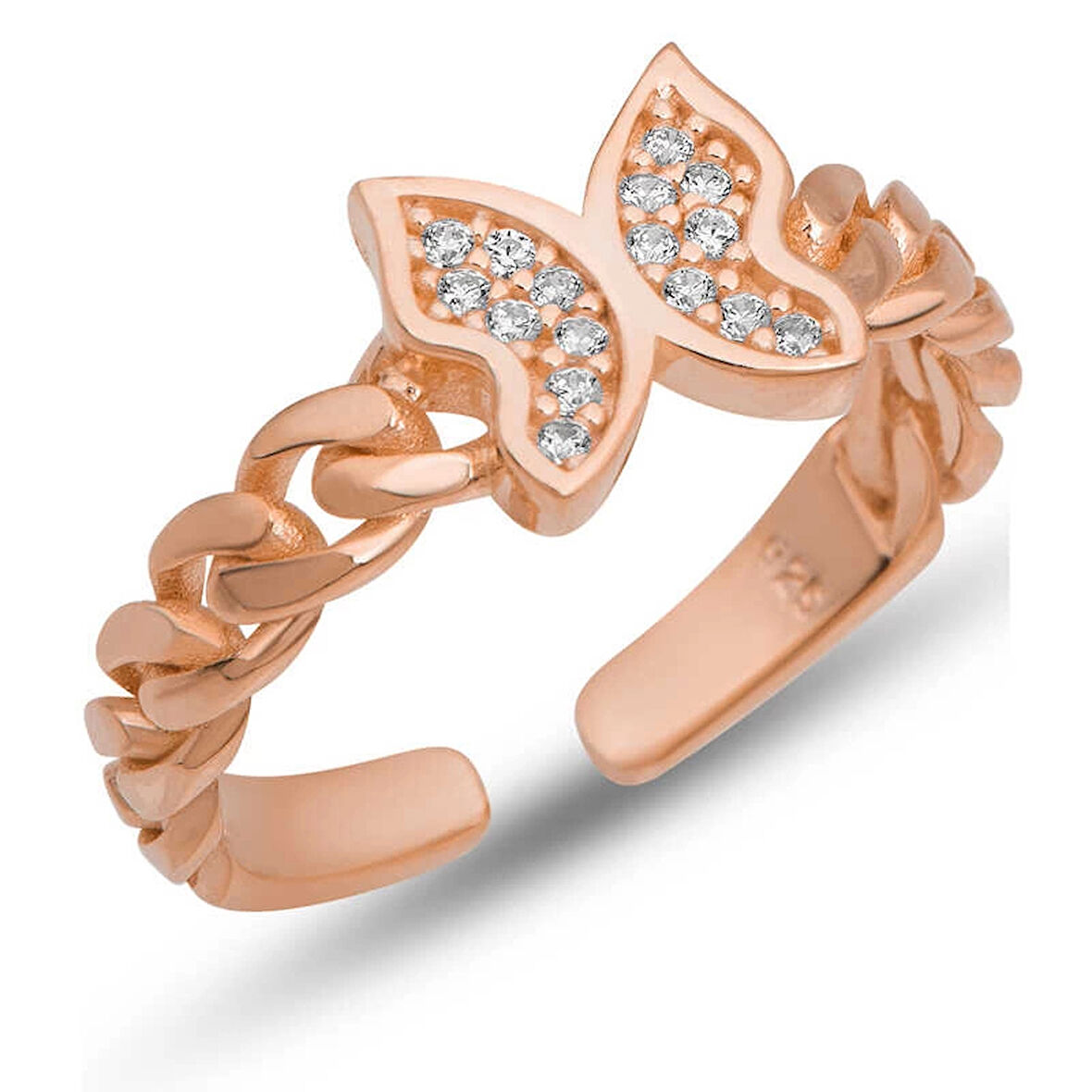 Supertrend Gümüş Ayarlanabilir Rose Kelebek Kadın Yüzük