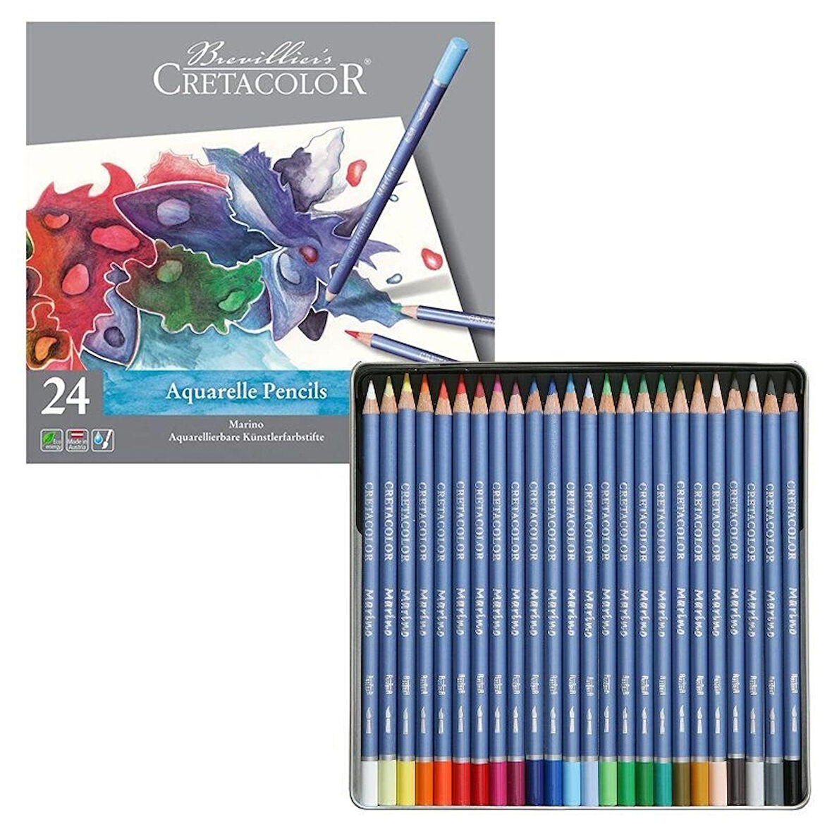 Supertrend Marino Sulandırılabilir Aquarell Boya Kalemi Seti 24 Renk Metal Kutu