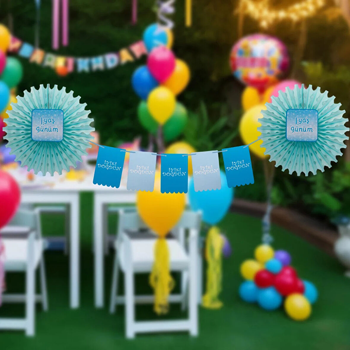1. Yaş Günüm Mavi Yelpaze Süs Seti