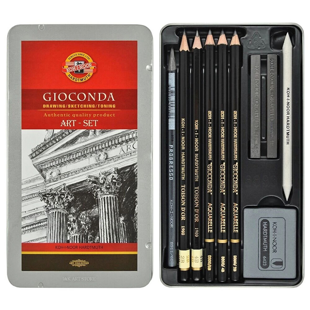 Supertrend Gioconda Art Set Karakalem Eskiz Çizim Seti 10 Parça Metal Kutu