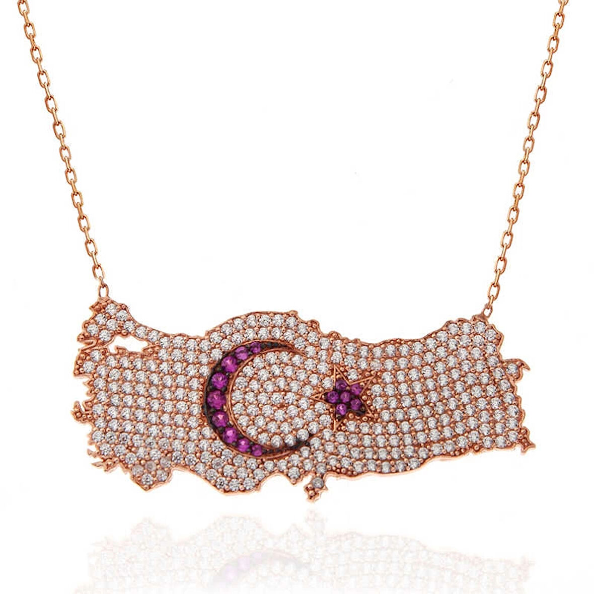 Supertrend Gümüş Rose Ay Yıldız Türkiye Haritası Kadın Kolye