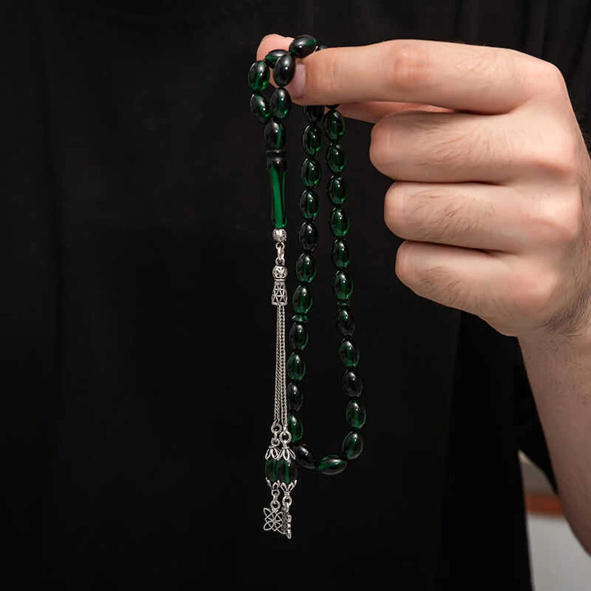 Supertrend Gümüş Püskül Sıkma Kehribar Tesbih