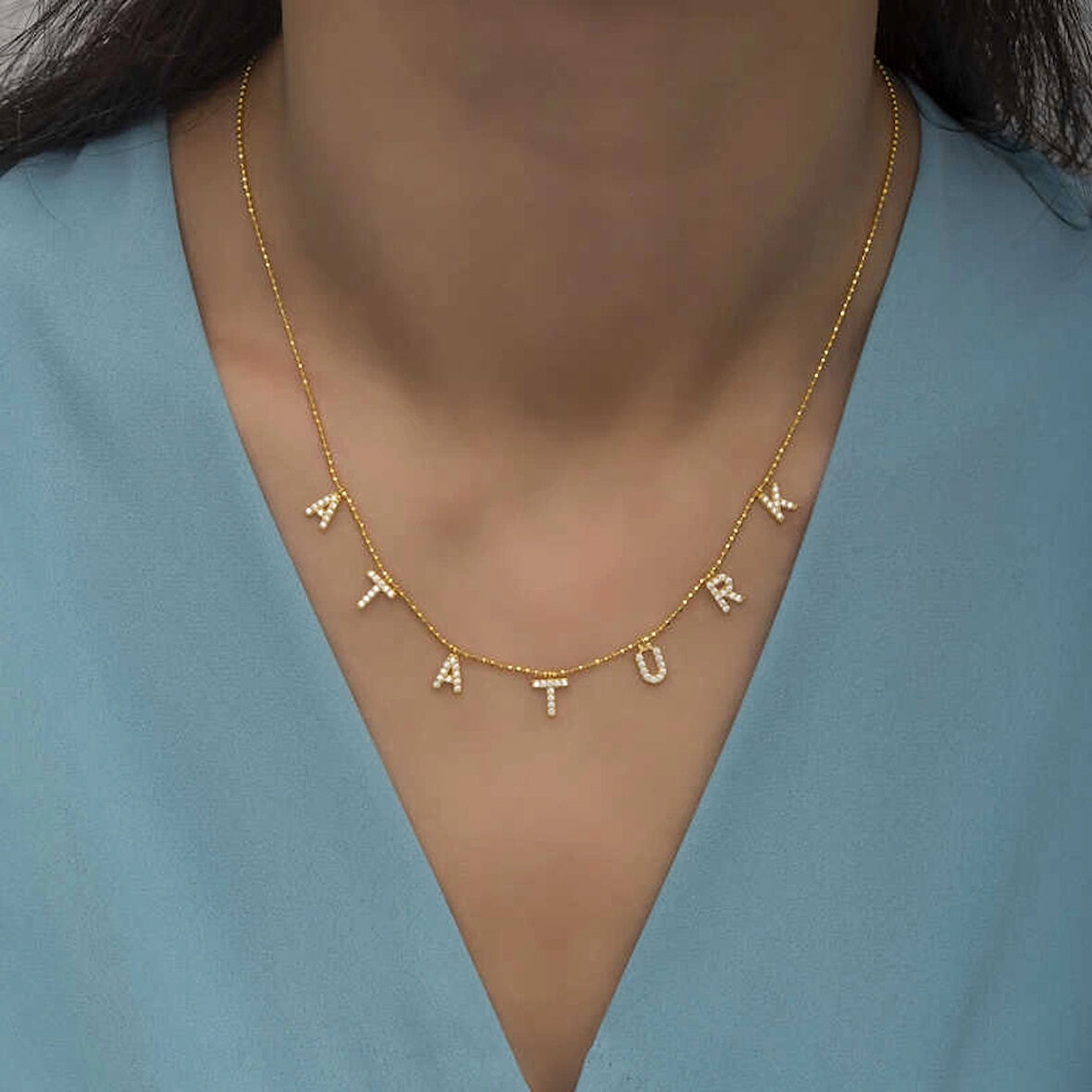 Supertrend Gümüş Gold Atatürk Yazılı Kadın Kolye