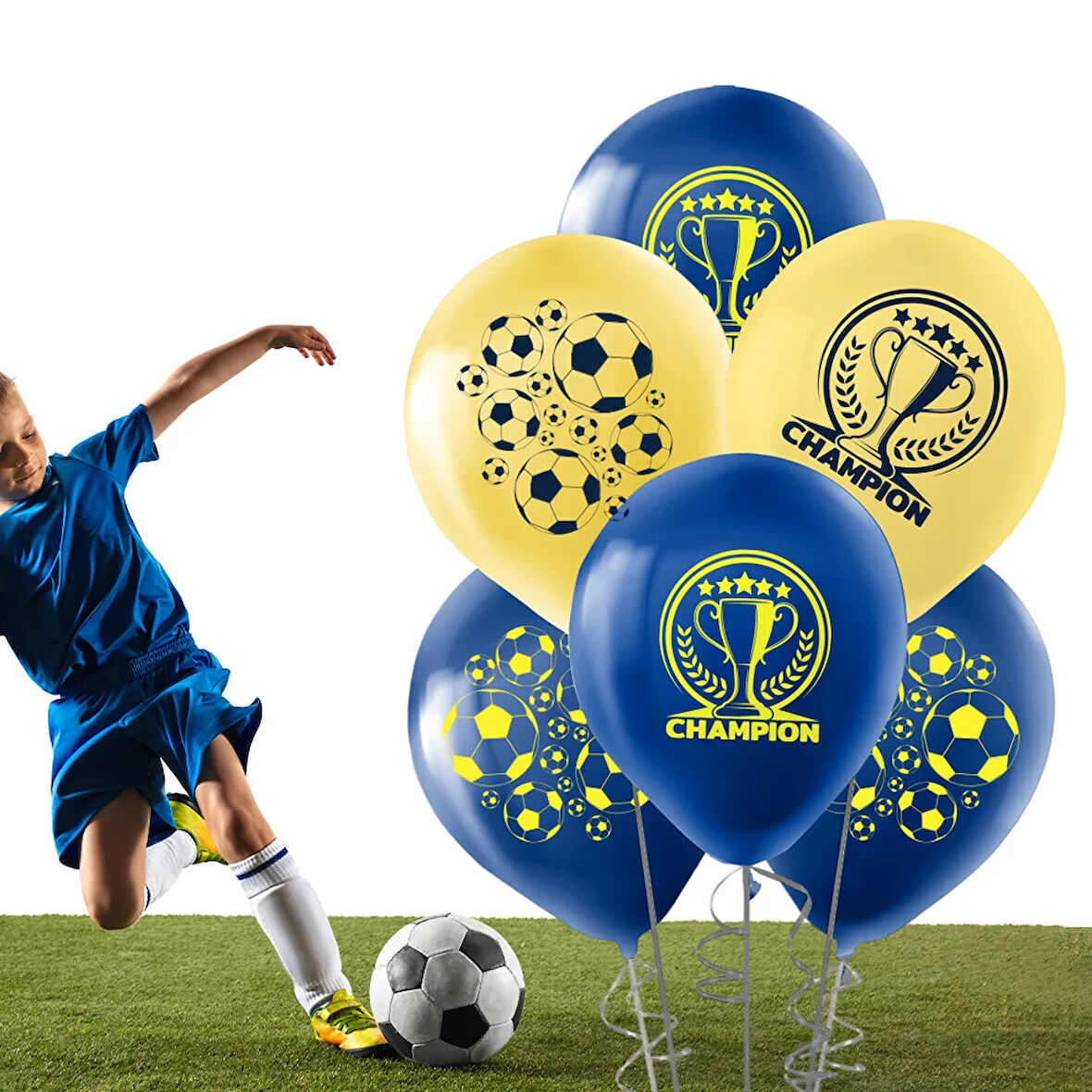 Champion Baskılı Sarı Lacivert Pastel Balon 12"