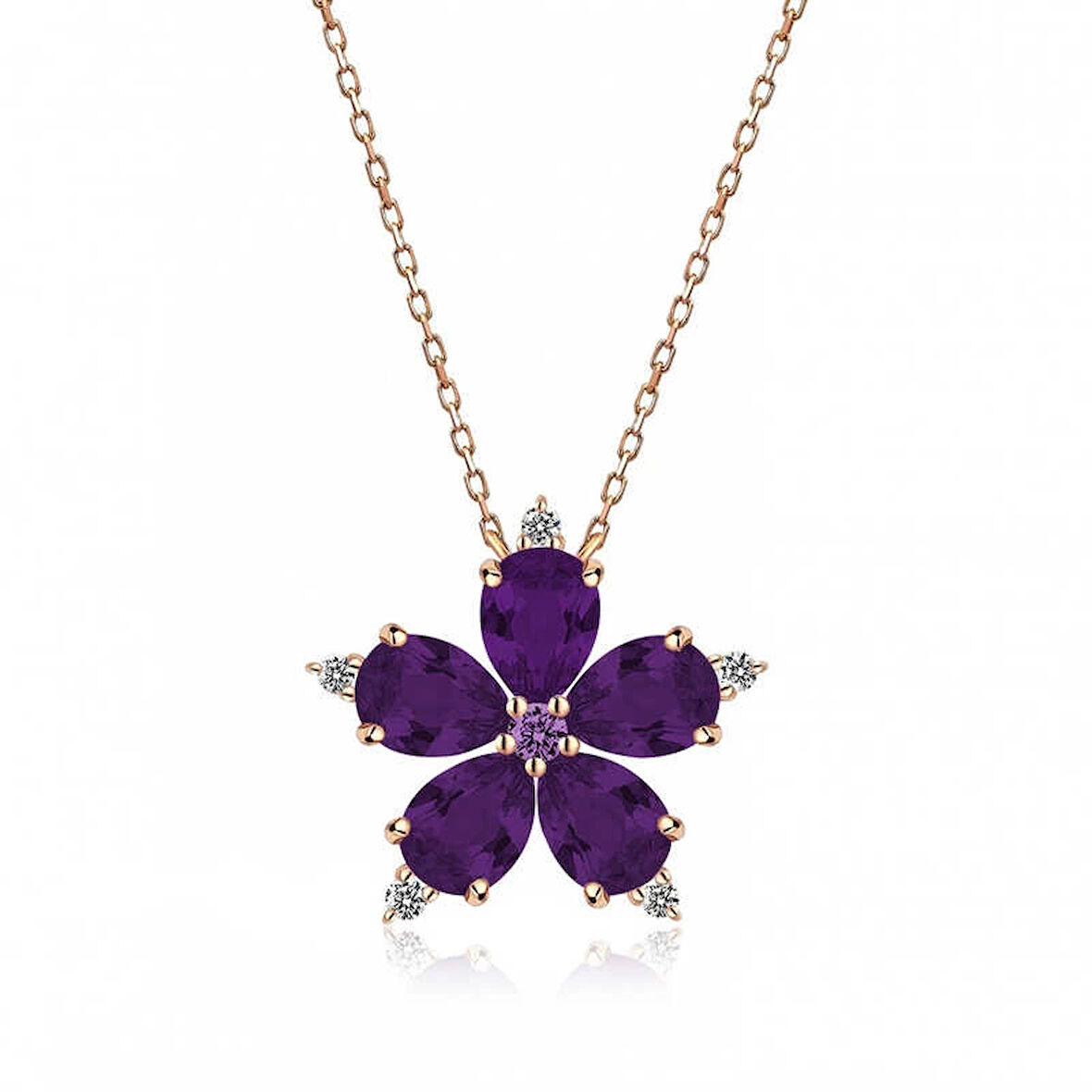 Supertrend Gümüş Rose Mor Kamelya Çiçeği Kolye