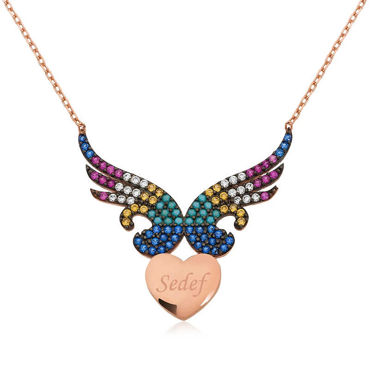 Supertrend Gümüş Kişiye Özel İsimli Kanatlı Kalp Kadın Kolye