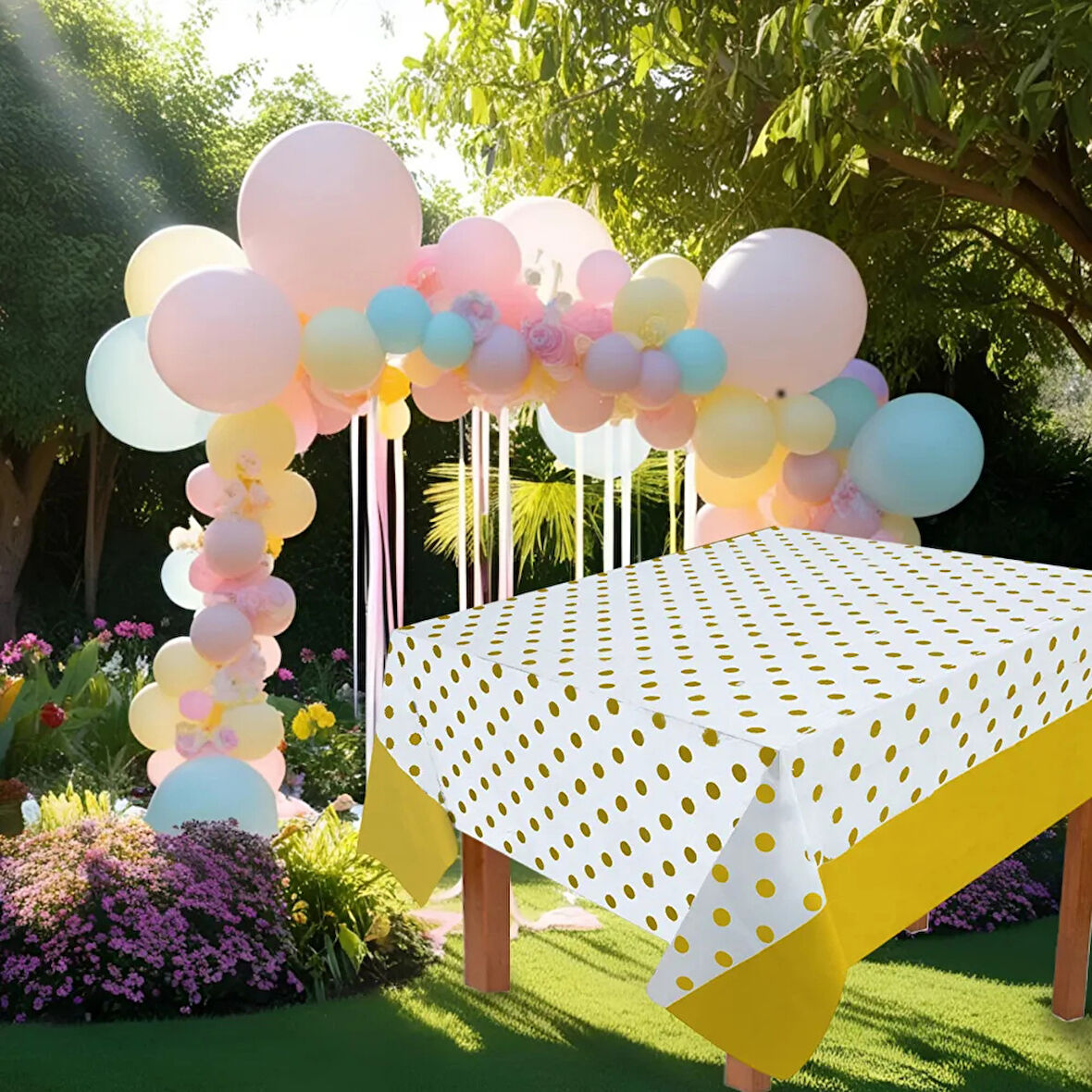 Altın Puantiyeli Plastik Masa Örtüsü