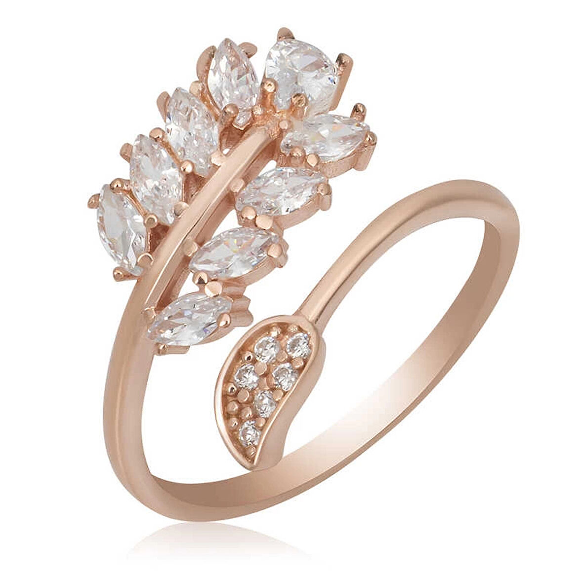 Supertrend Gümüş Rose Ayarlanabilir Beyaz Taşlı Yaprak Kadın Yüzük