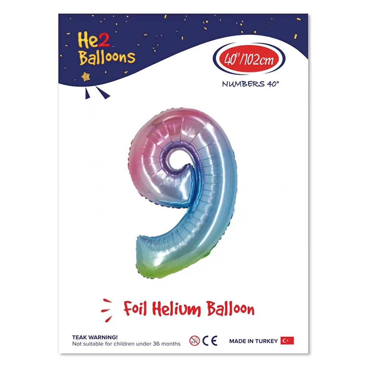 9 Rakam Rainbow Folyo Balon 40"