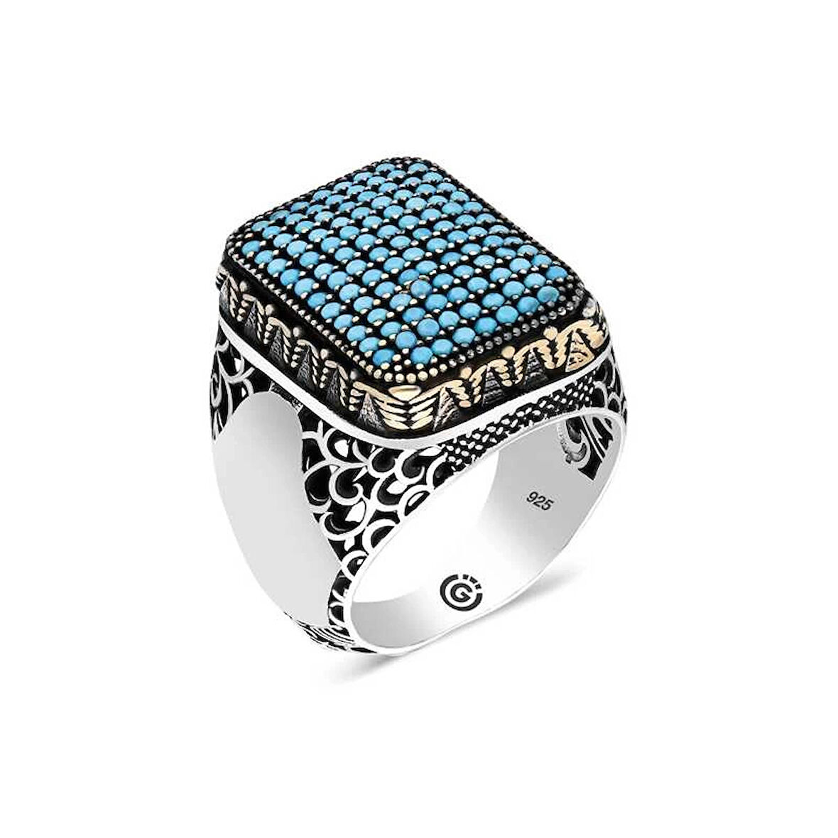 Supertrend Gümüş Turkuaz Zirkon Taşlı Kare Erkek Yüzük