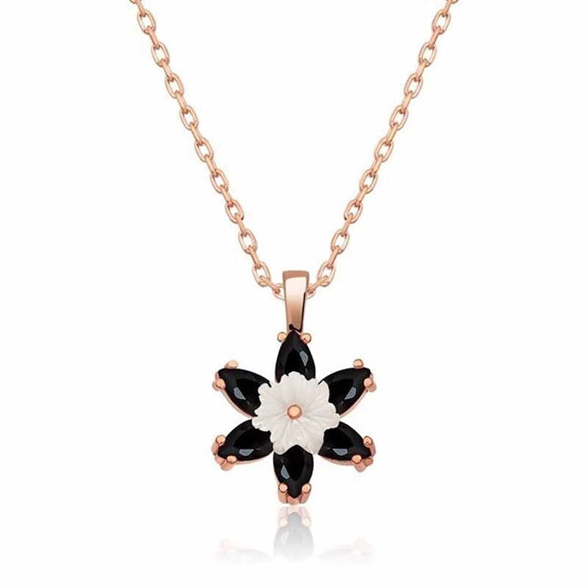 Supertrend Gümüş Rose Siyah Lotus Çiçeği Kolye