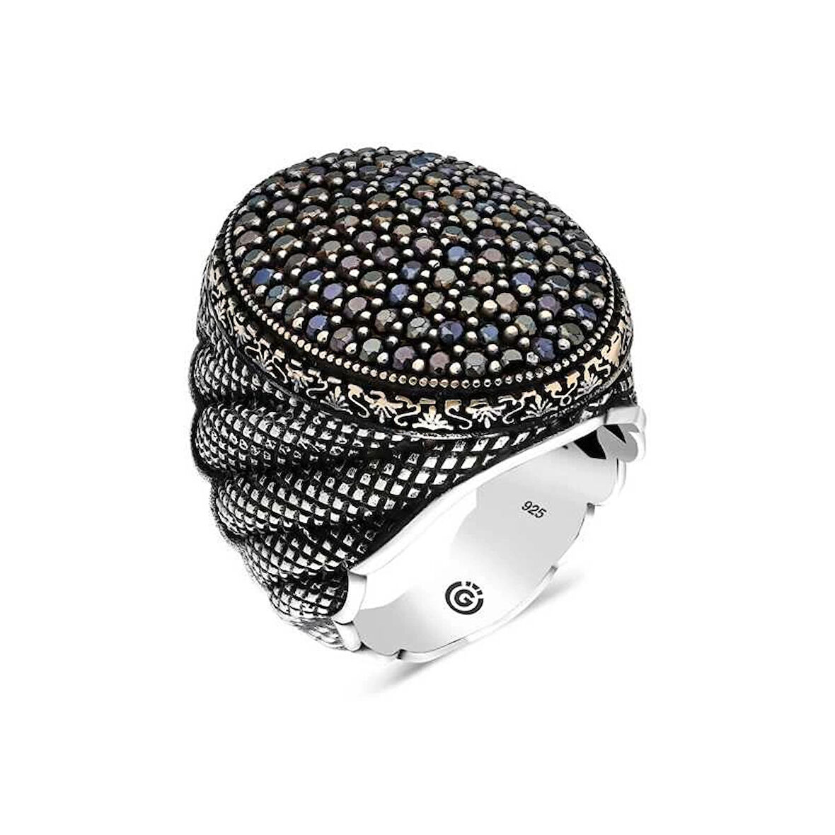 Supertrend Gümüş Siyah Zirkon Taşlı Oval Erkek Yüzük