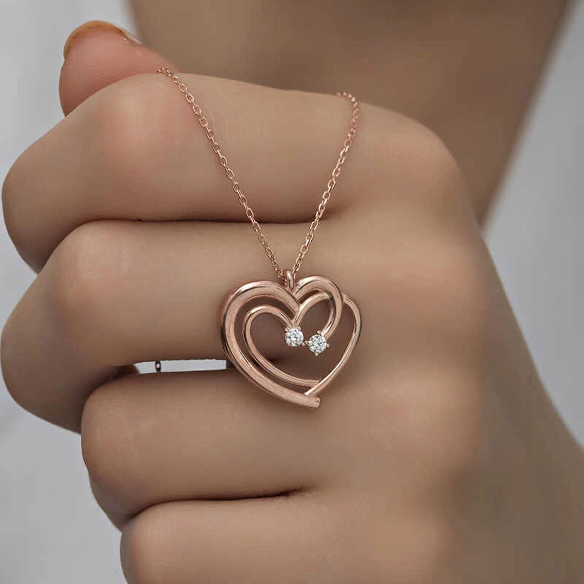 Supertrend Gümüş Rose Birleşmiş Kalpler Kadın Kolye