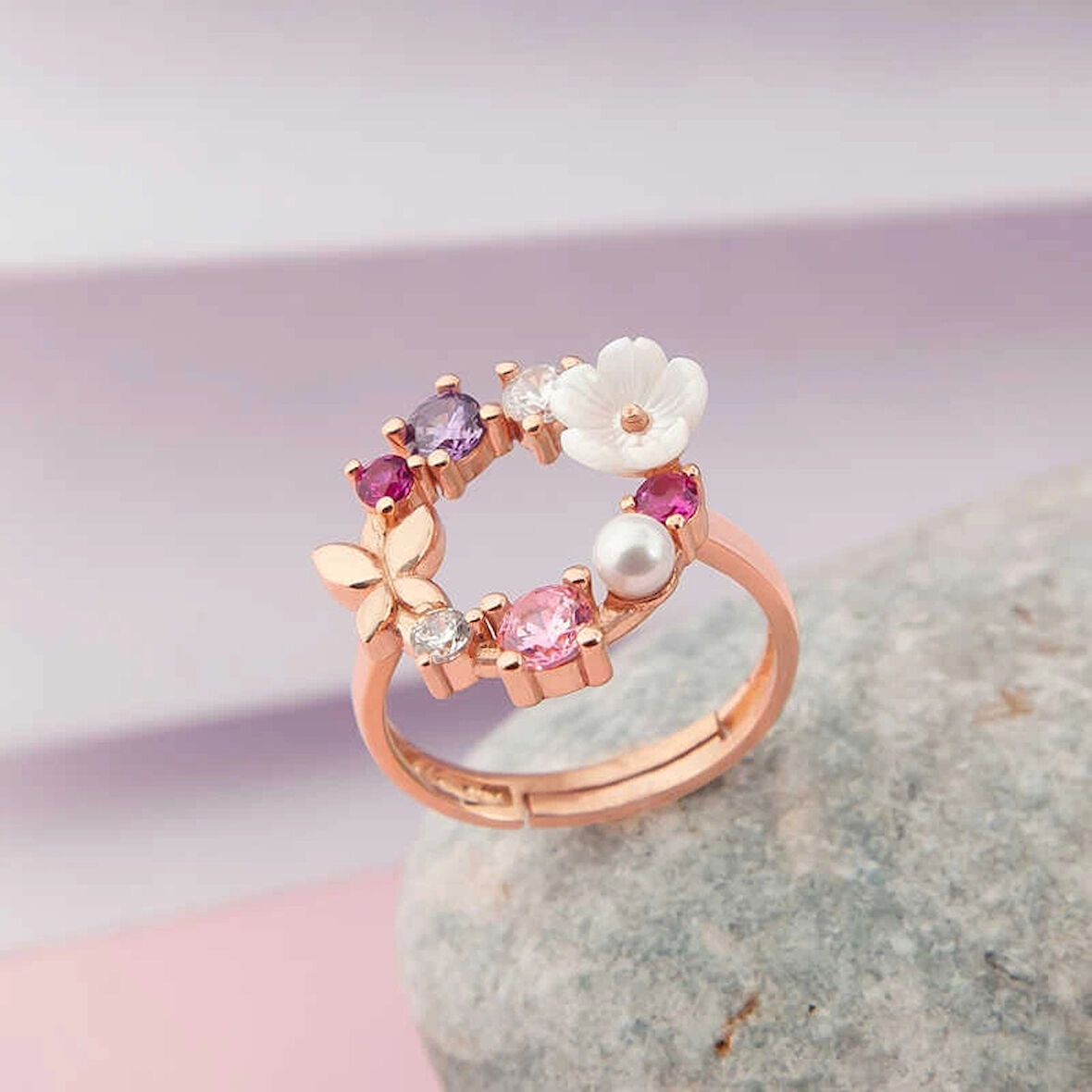 Supertrend Gümüş Ayarlanabilir Rose Manolya Çiçeği Kadın Yüzük