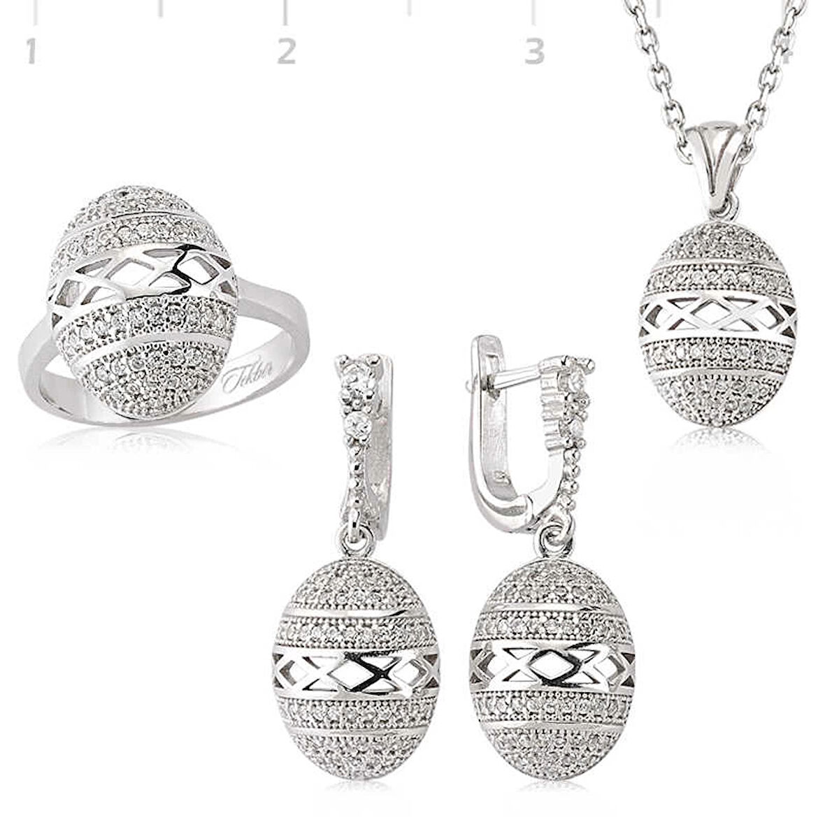Supertrend Gümüş Zirkon Taşlı Oval Bayan Set