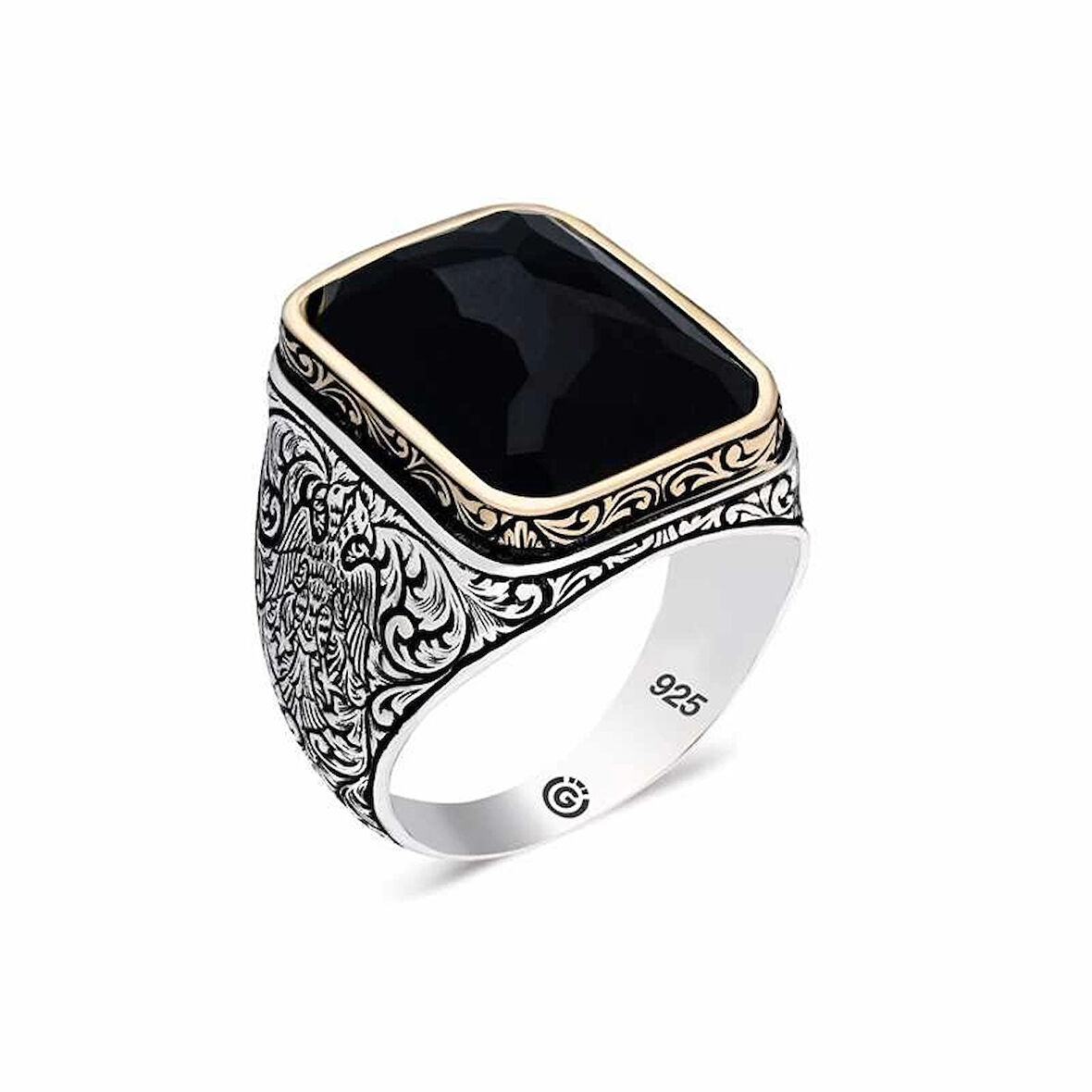 Supertrend Gümüş Zirkon Siyah Taşlı Kare Erkek Yüzük