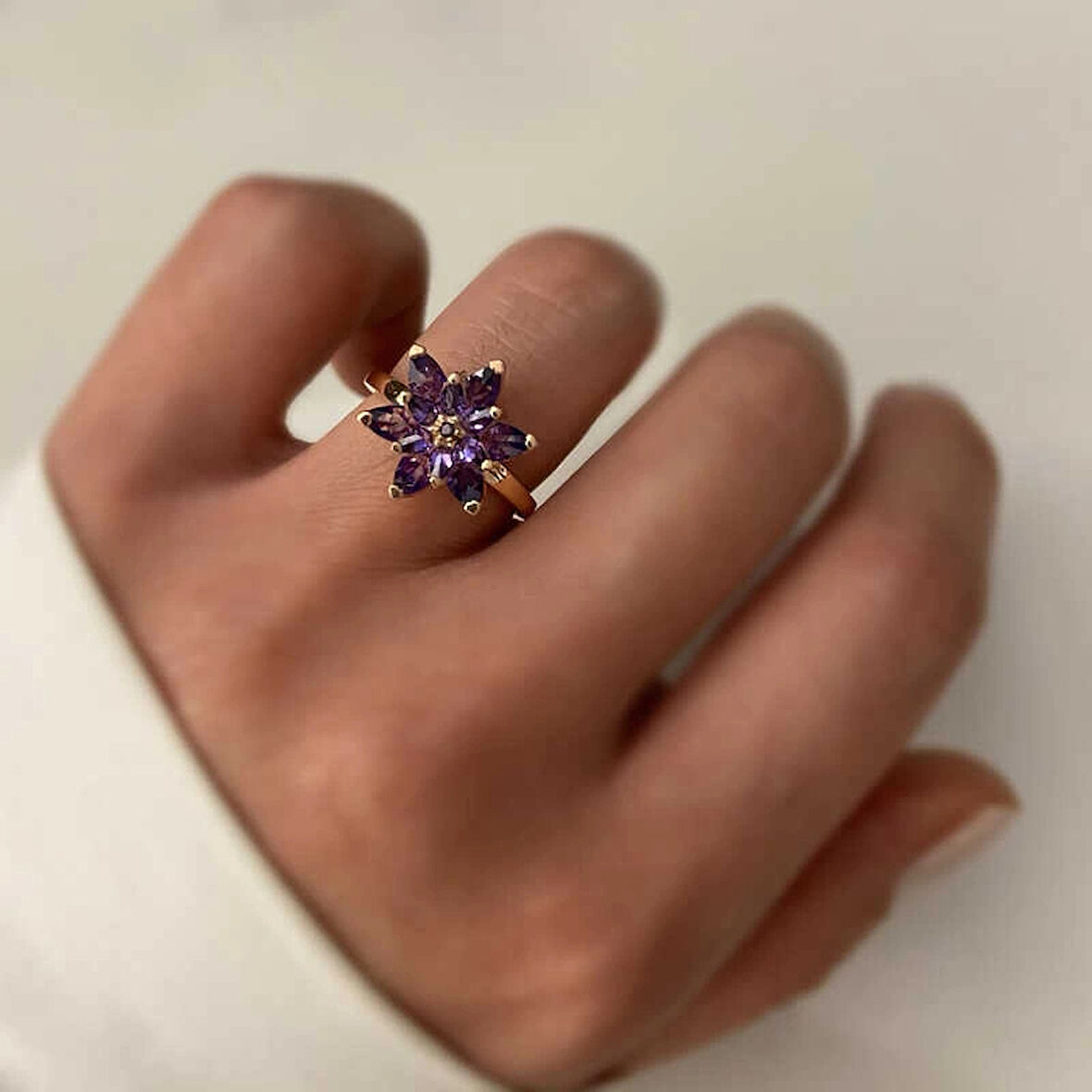 Supertrend Gümüş Rose Mor Lotus Çiçeği Yüzük