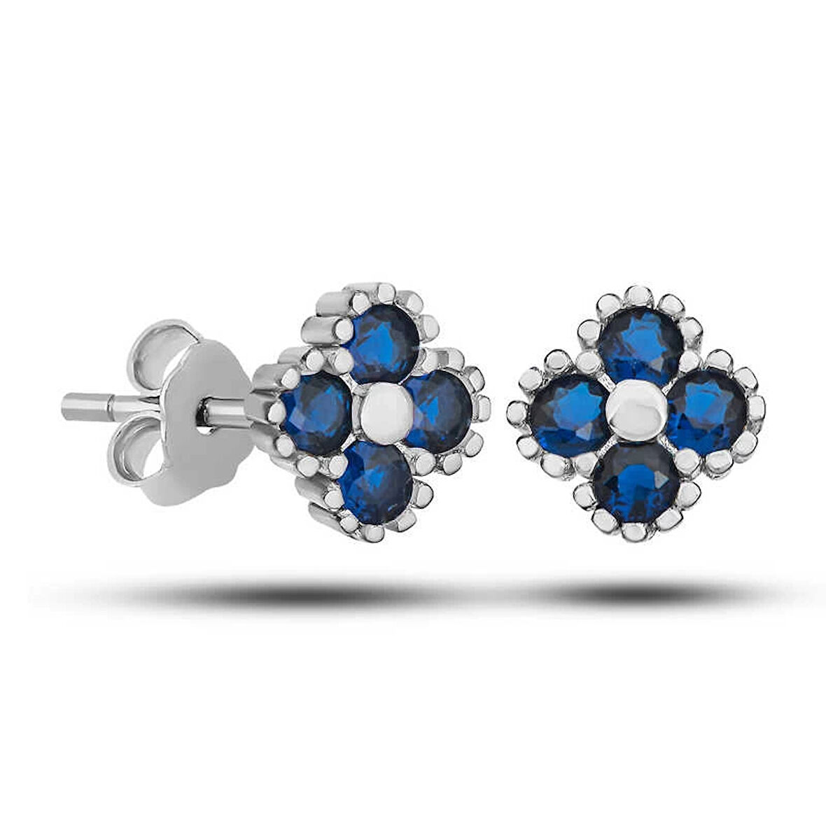 Supertrend Gümüş Yonca Çivili Mavi Taşlı Çocuk Küpe