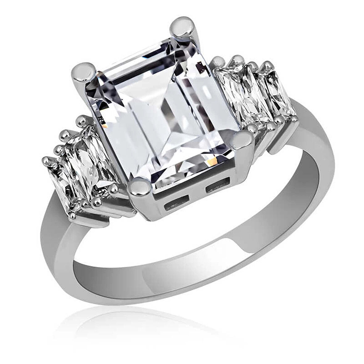 Supertrend Gümüş Beyaz Baget Taşlı Kadın Yüzük