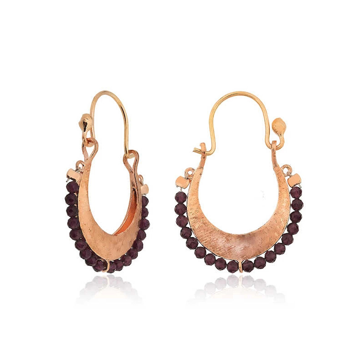 Supertrend Gümüş Bordo Taşlı Bohem Küpe