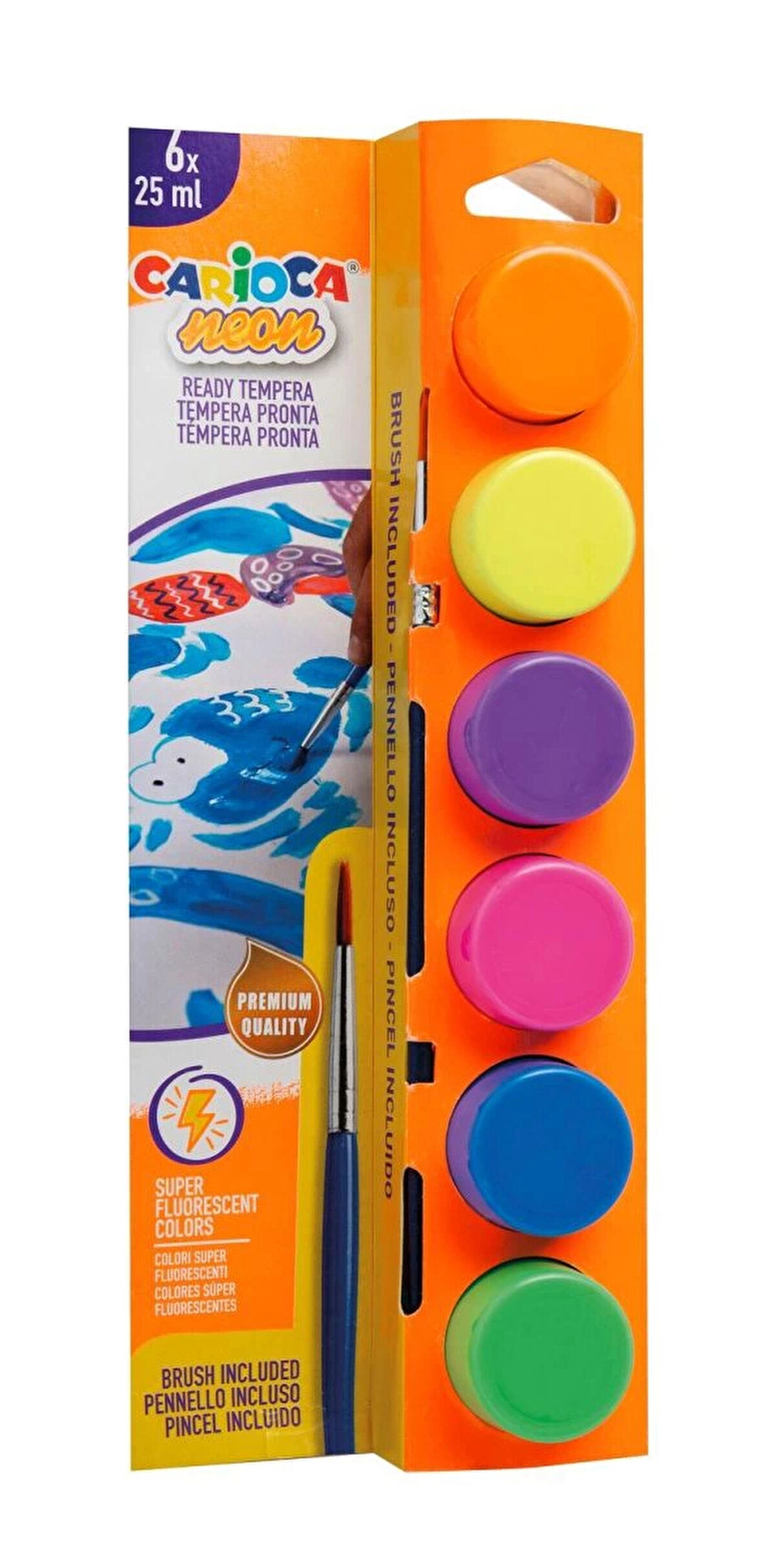 Supertrend Tempera Yıkanabilir Poster Boya 25 ml. x 6 Fosforlu Renk Fırçalı Set
