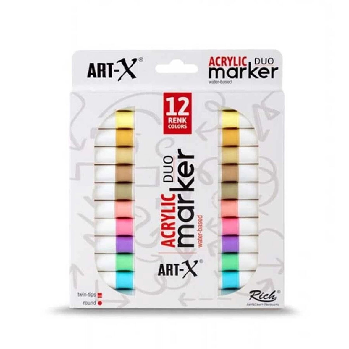 Supertrend Supertrend Acrylic Duo Marker Çift Uçlu Su Bazlı Akrilik Boyama Markörü Seti 12 Renk Pale Series