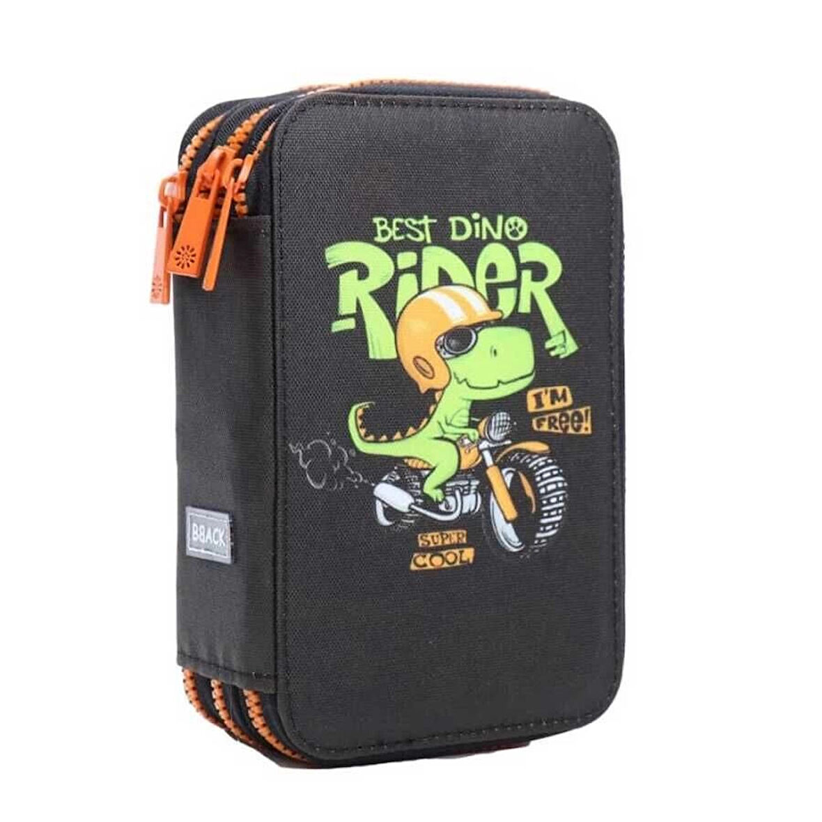 Bback 3 Katlı Kalem Çantası / Kalemlik / Kalem Kutusu Siyah Dino
