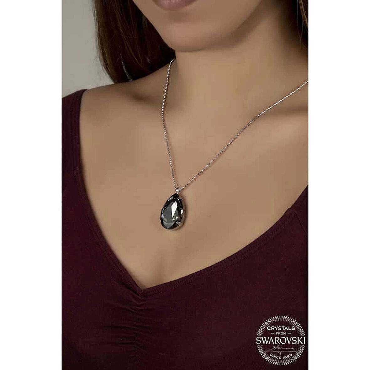 Supertrend Crystal Taşlı Top Zincir Damla Gümüş Kadın Kolye