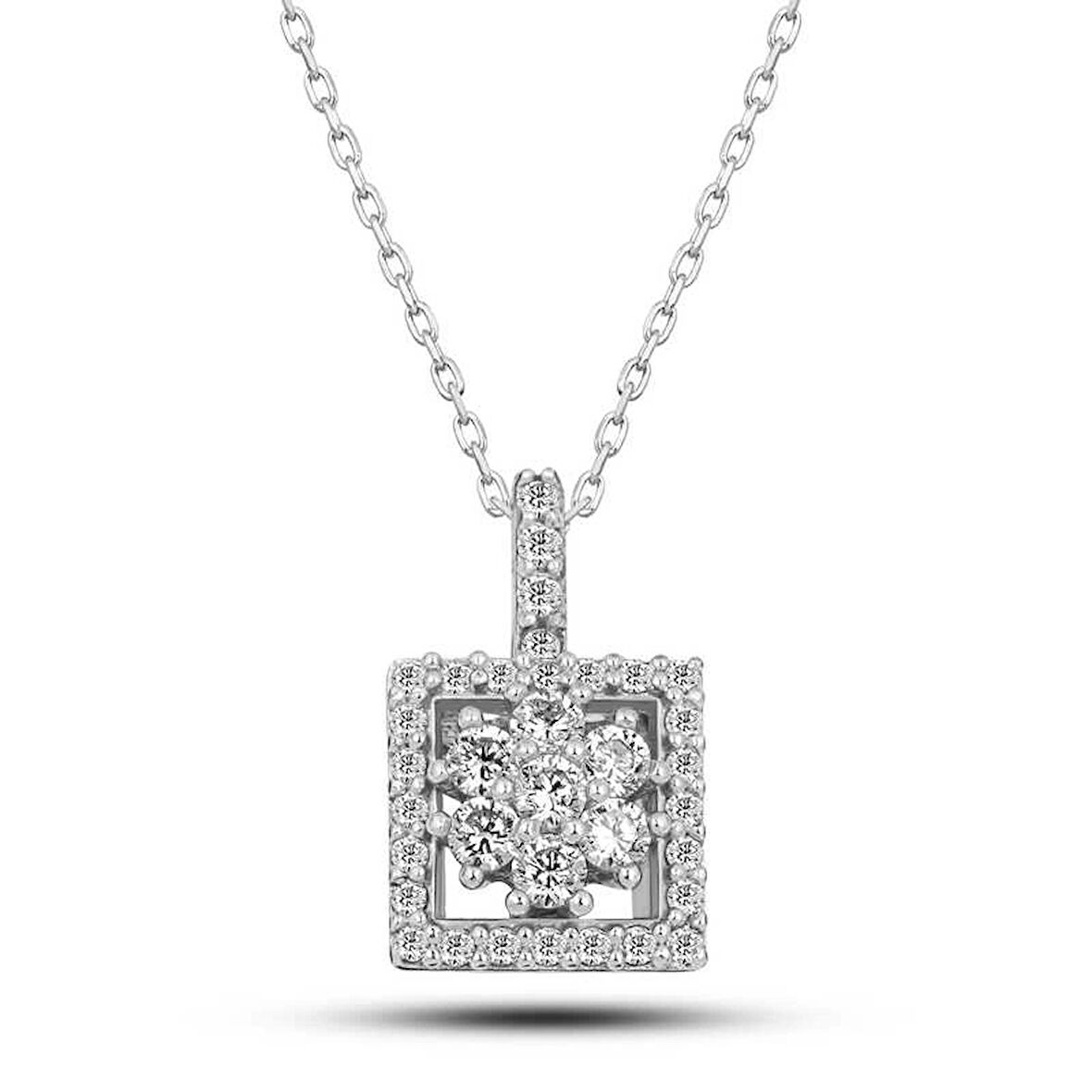 Supertrend Gümüş Kare Zirkon Taşlı Kadın Kolye