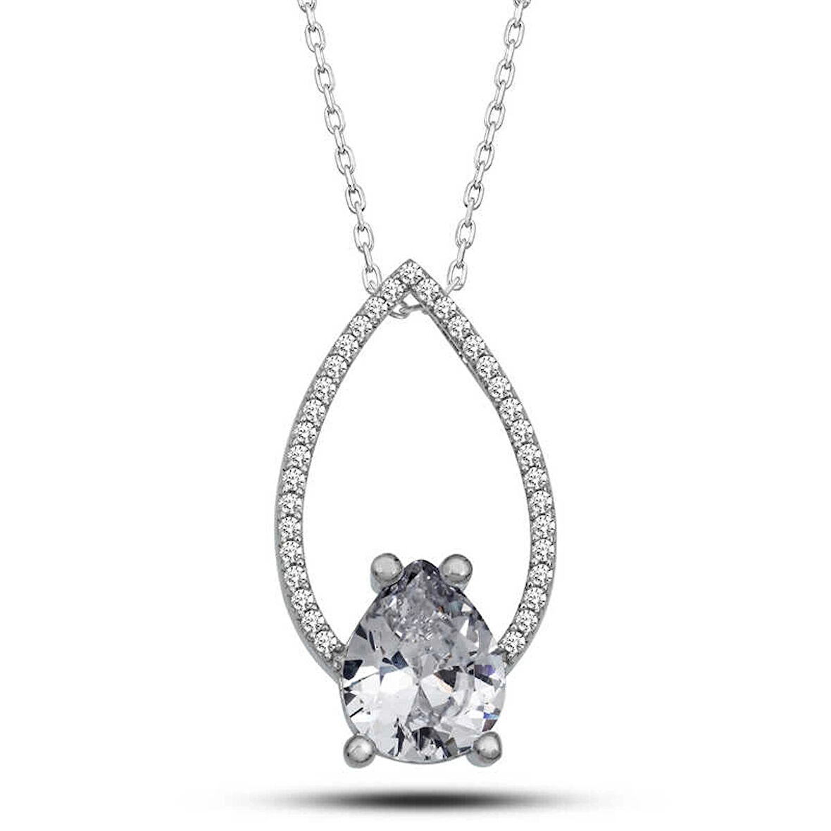 Supertrend Gümüş Beyaz Taşlı Damla Kadın Kolye