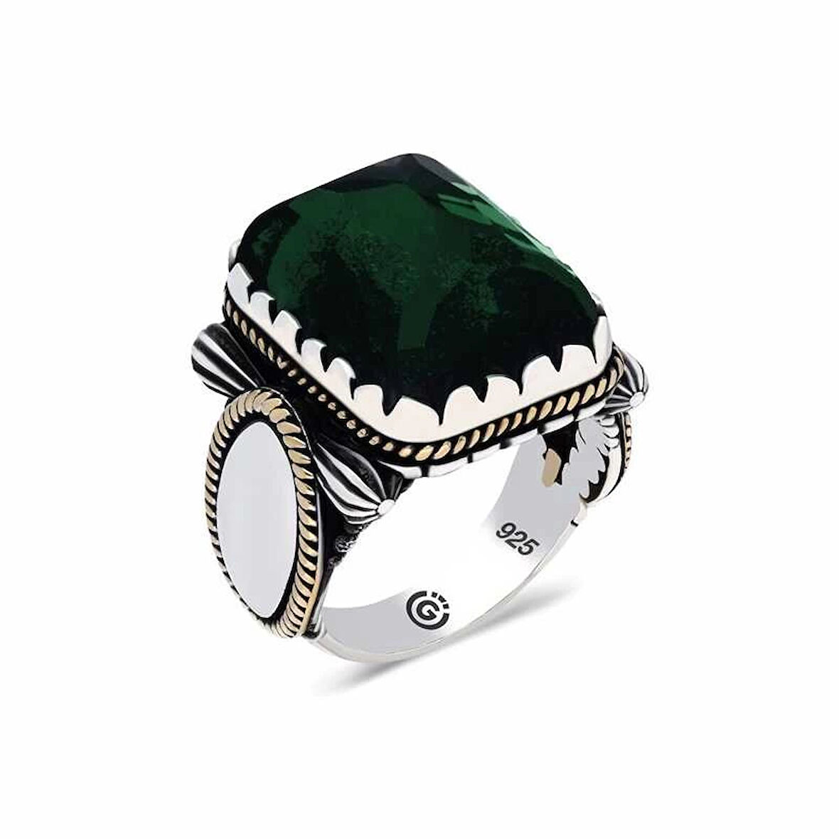 Supertrend ​gümüş Yeşil Zirkon Taşlı Kare Erkek Yüzük