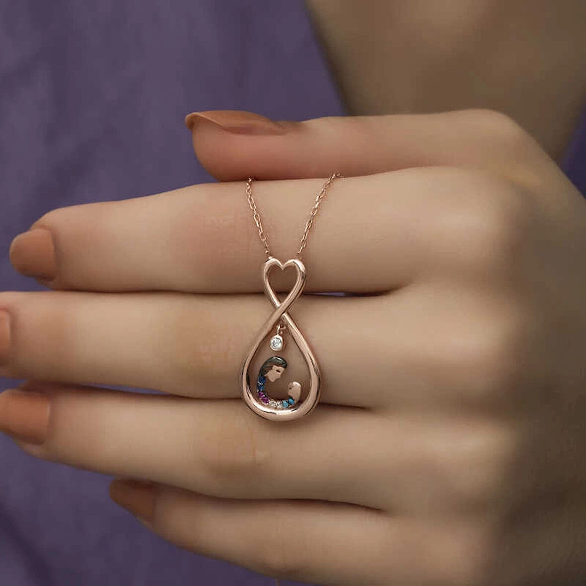 Supertrend Gümüş Rose Sonsuz Kalpli Anne Çocuk Kolyesi