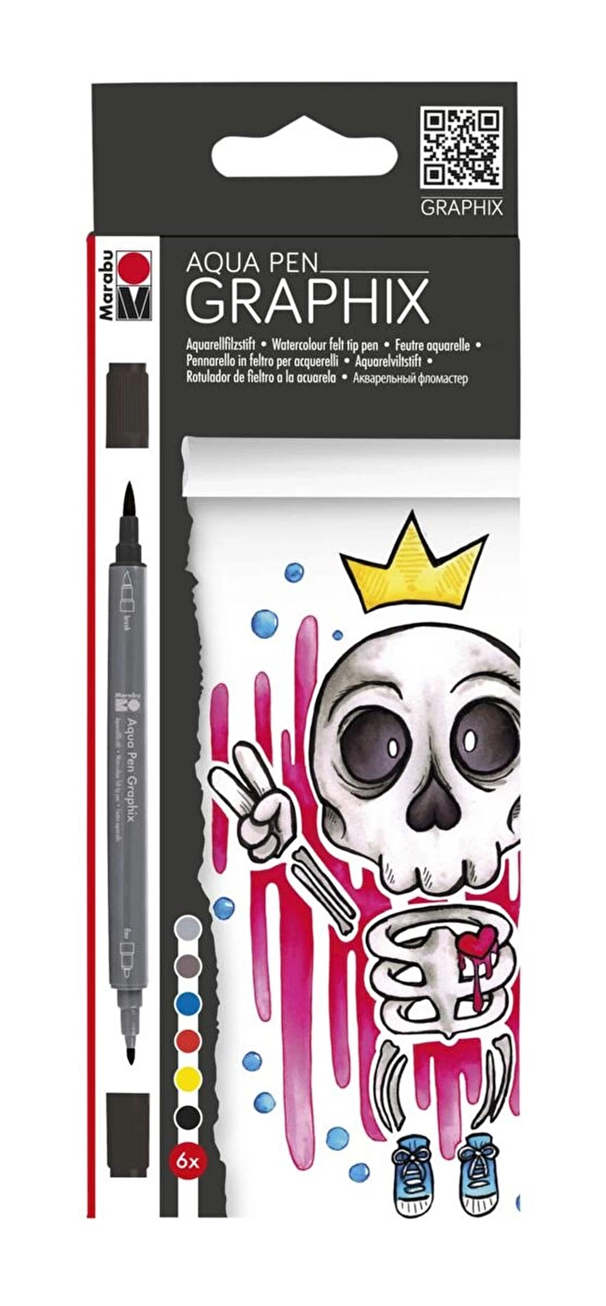 Supertrend Graphix Aqua Pen Çift Uçlu Grafik Çizim Manga Marker Kalemi Seti 6 Renk King Of Bubblegum