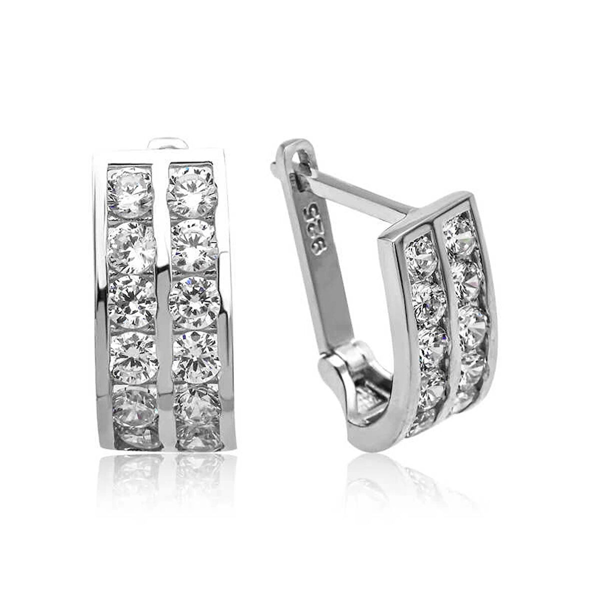 Supertrend Gümüş Çift Sıra Beyaz Taşlı J Kadın Küpe