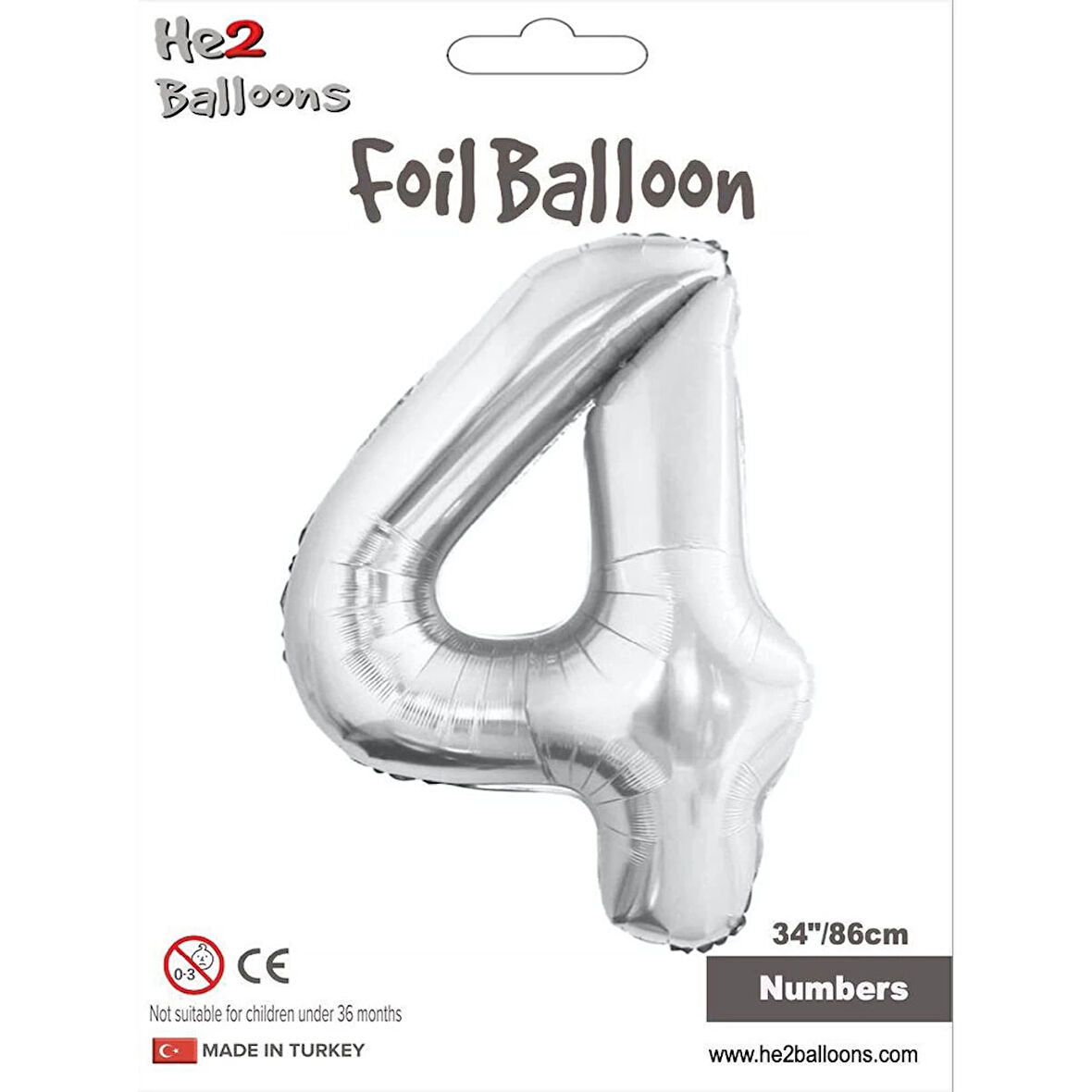 4 Rakam Gümüş Folyo Balon 34"