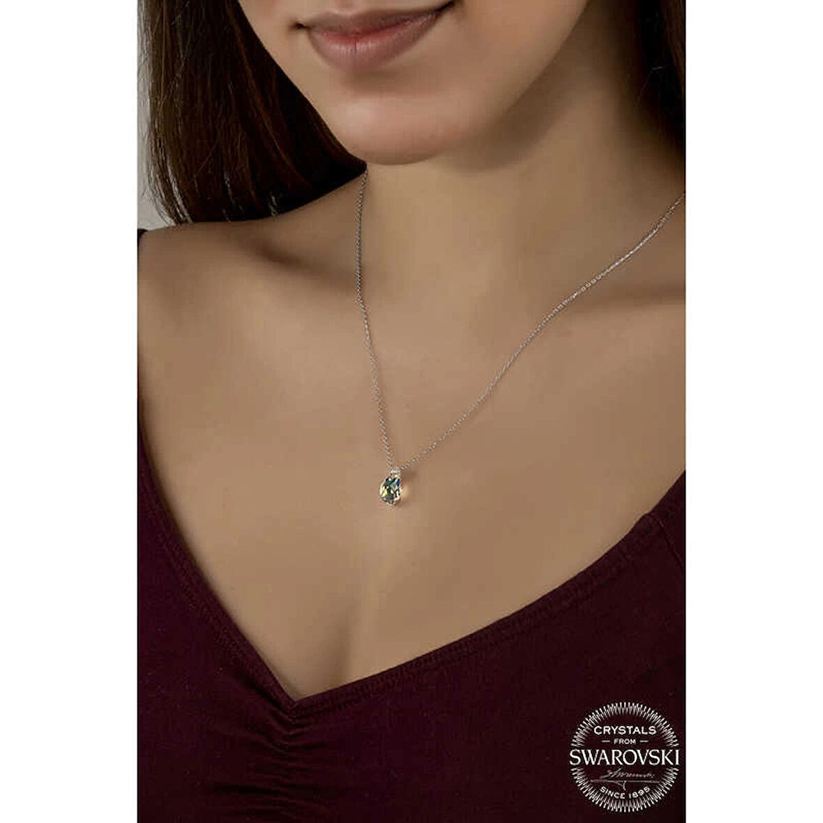 Supertrend ' Crystal Taşlı Drop Kesim Gümüş Kadın Kolye