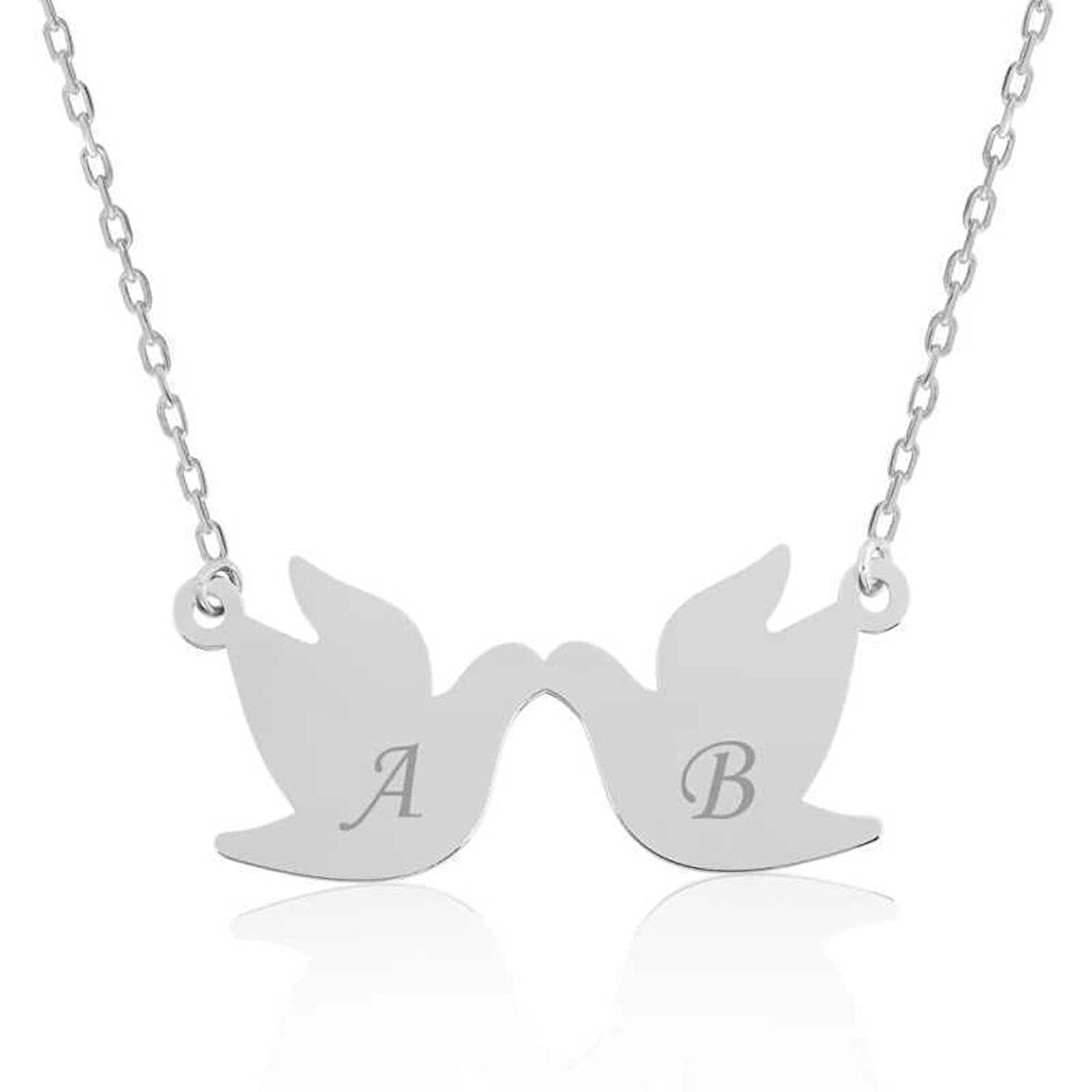 Supertrend Gümüş Çifte Kumrular Harf Yazılı Kolye