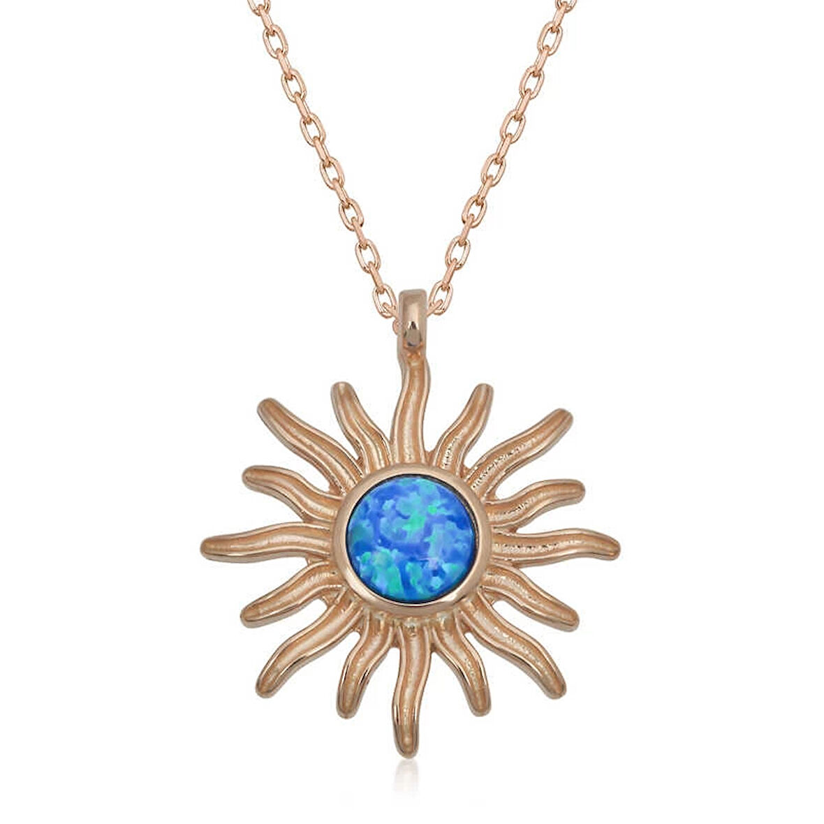 Supertrend ​gümüş Rose Mavi Opal Taşlı Güneş Kadın Kolye