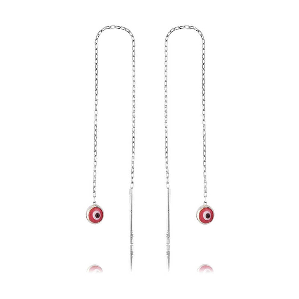 Supertrend Gümüş Zincirli Pembe Nazar Küpe