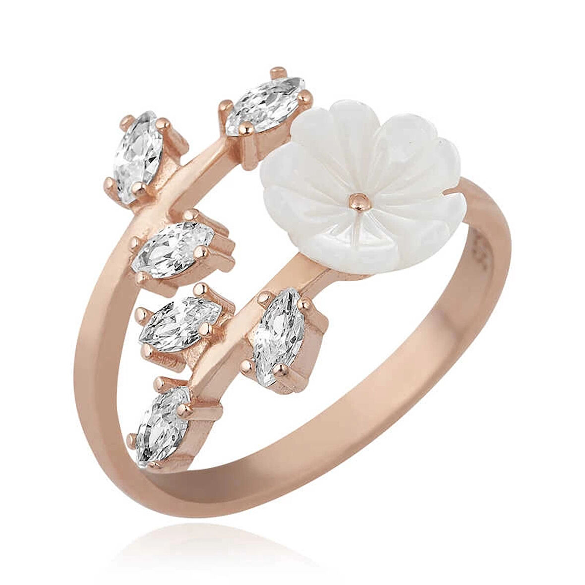 Supertrend ​gümüş Rose Beyaz Bahar Çiçeği Yüzük