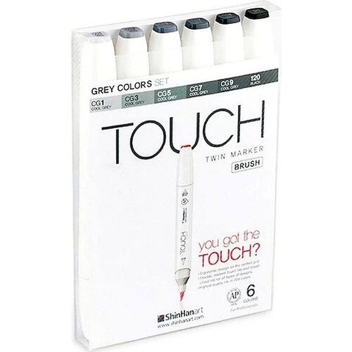 Touch Twin Brush Marker Fırça Uçlu Marker Seti 6 Renk GRİ TONLARI