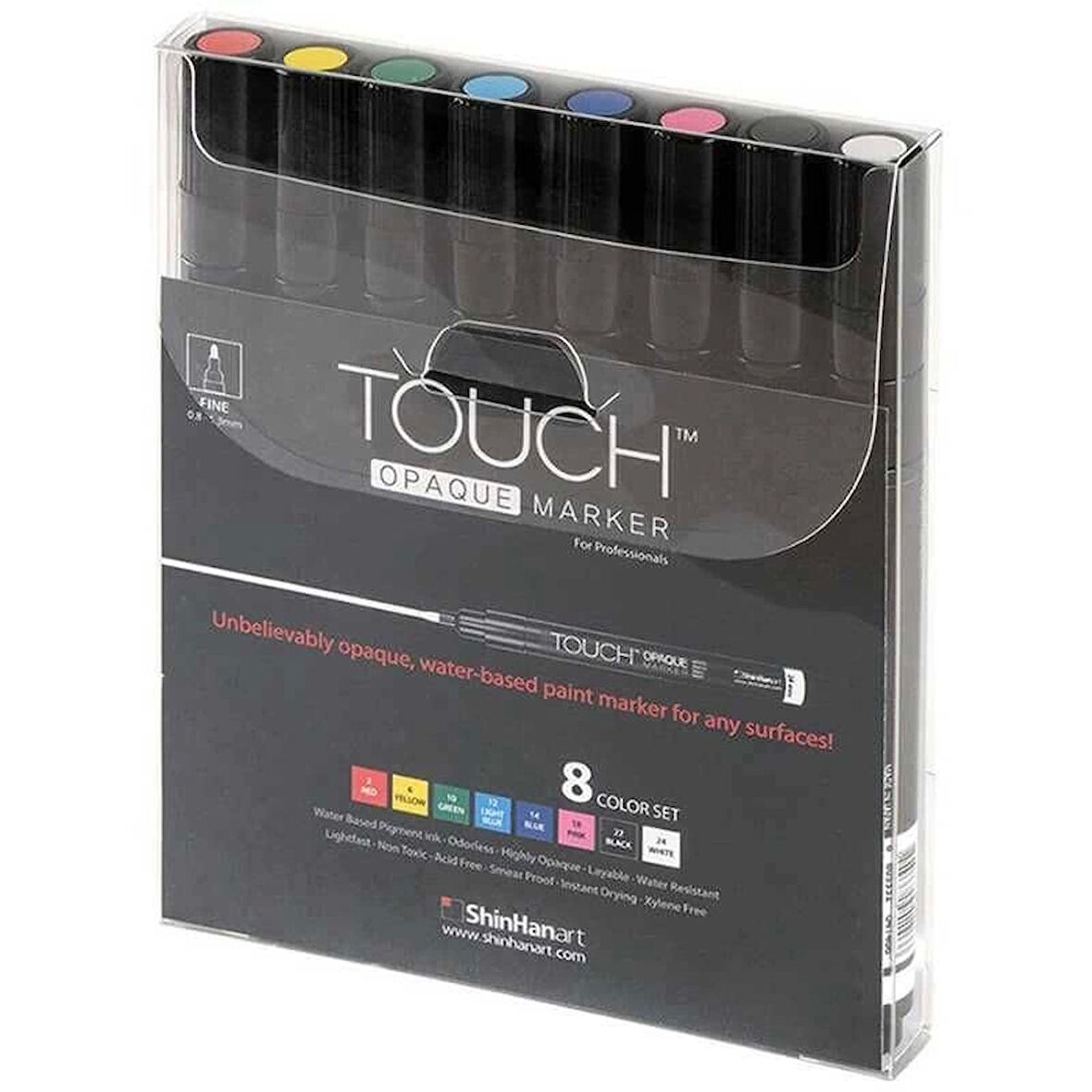 Touch Opaque Marker Su Bazlı Akrilik Boyama Markörü Kalemi Seti 8 Renk Fine Uç (0.8-1.3 mm)