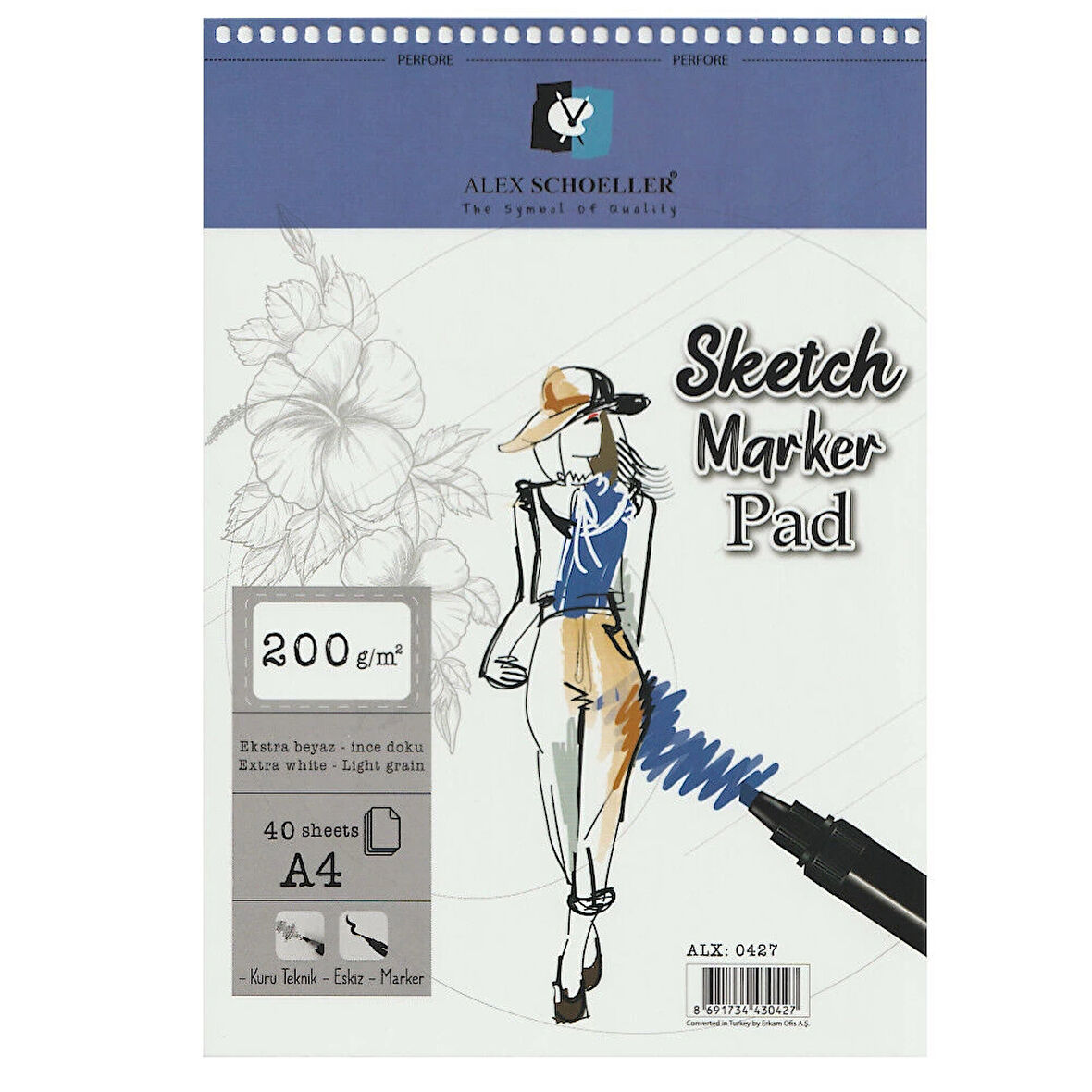 Supertrend Spiralli Sketch Marker Defteri Pad 200 gr. A4 40 yp.