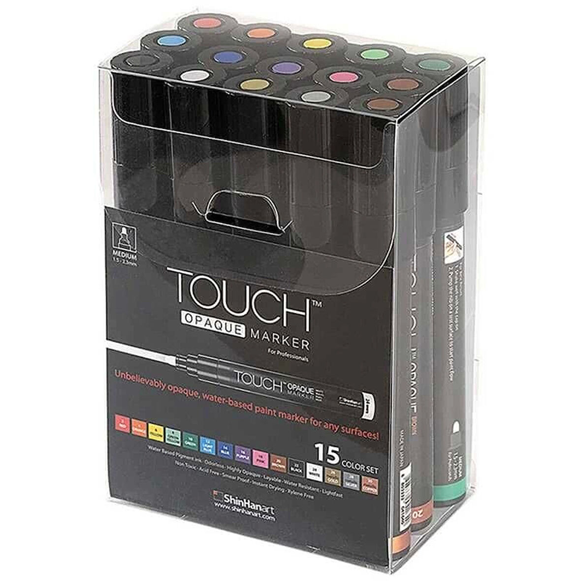 Touch Opaque Marker Su Bazlı Akrilik Boyama Markörü Kalemi Seti 15 Renk Medium Uç (1.5-2.3 mm)