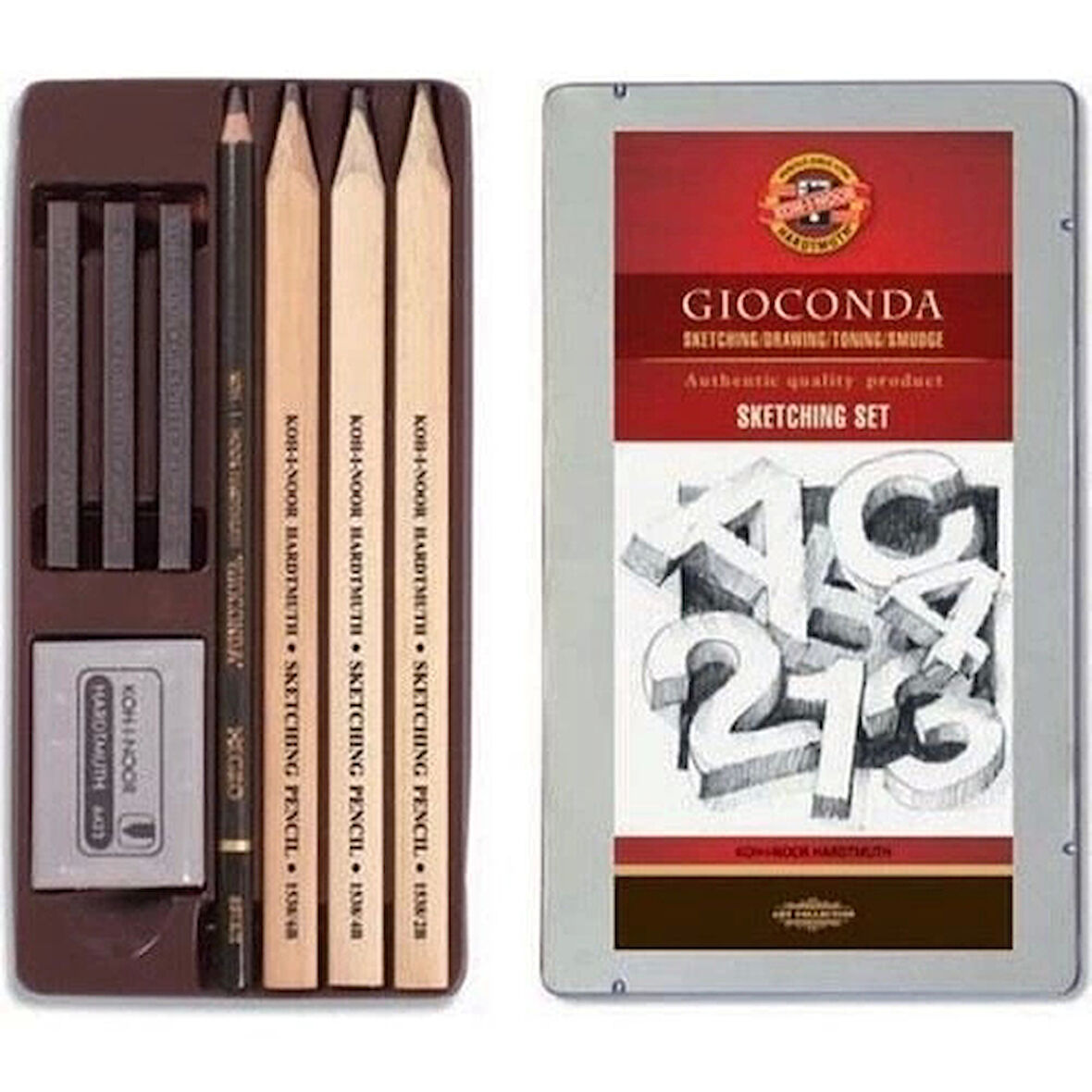 Supertrend Gioconda Sketching Set Yassı Uçlu Karakalem Eskiz Çizim Seti Metal Kutu