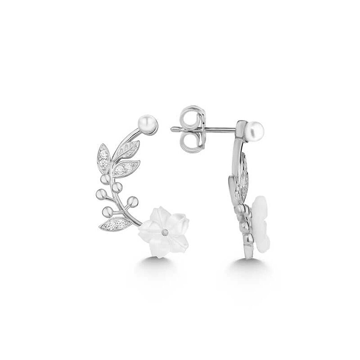 Supertrend Gümüş Sedef Çiçek Çivili Kadın Küpe