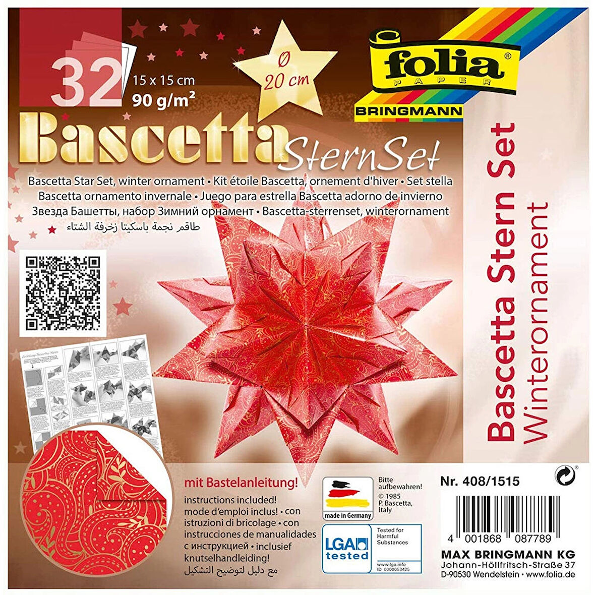 Supertrend Bascetta Stern Çift Taraflı Origami Kağıdı 15x15 cm. 32 Yaprak KIŞ MOTİFİ KIRMIZI