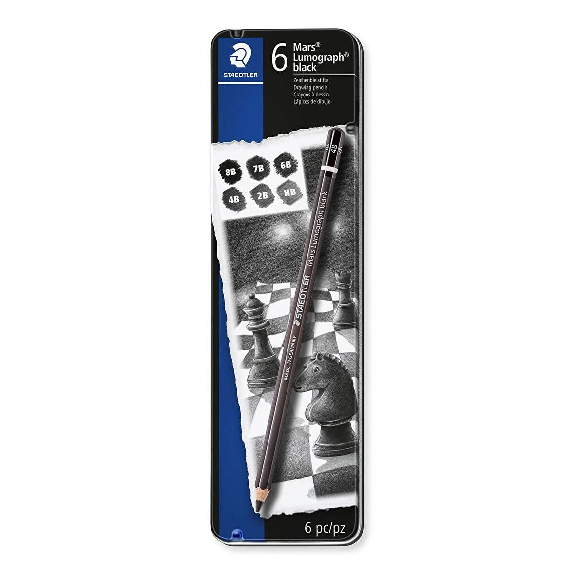 Supertrend Mars Lumograph Black Dereceli Kalem Karakalem Eskiz Çizim Seti 6'lı Metal Kutu