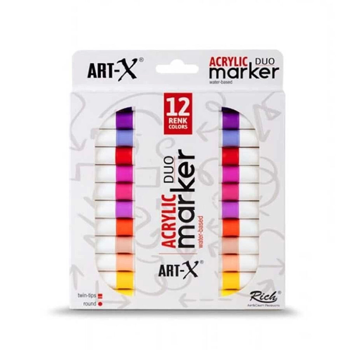 Supertrend Supertrend Acrylic Duo Marker Çift Uçlu Su Bazlı Akrilik Boyama Markörü Seti 12 Renk Energy Series