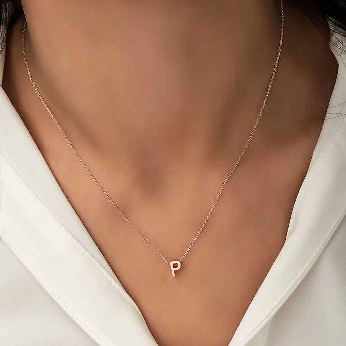 Supertrend Gümüş Rose 3 Boyutlu P Harf Kadın Kolye